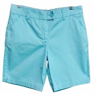 Sag Harbor Chino Shorts Women's Size 8 Aqua Blue Bermuda Cotton Blend Stretch